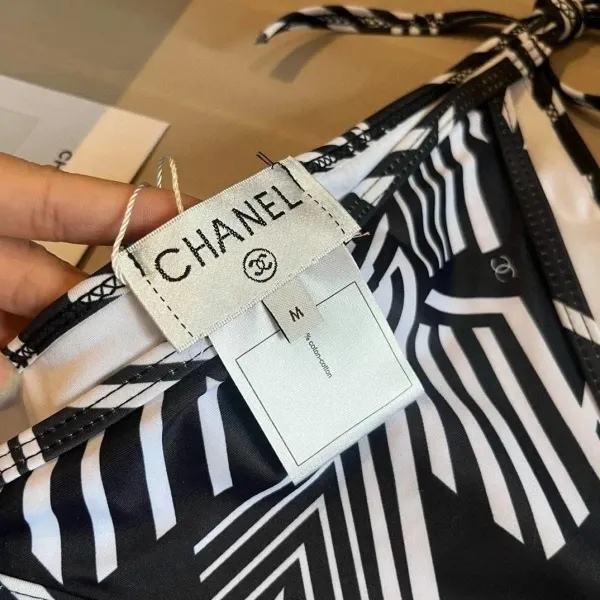 Chanel Ribbed Bralette and Brief Set Black and White Underwear - 9