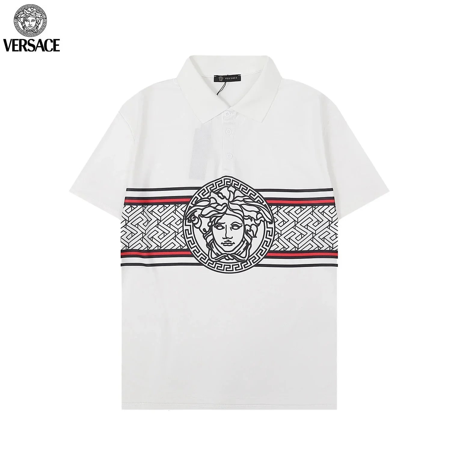 Versace Baroque Logo Print White Polo - 12