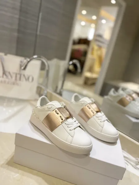 Valentino Rockstud Untitled White Sneakers with Black Crystal Strap - 13