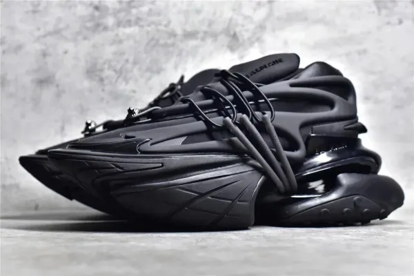 Balmain X-Runner Black and White Monogram Print Chunky Sneakers - 30