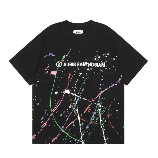 Maison Margiela Tabi Scribble Pink Print Black T-Shirt - 11