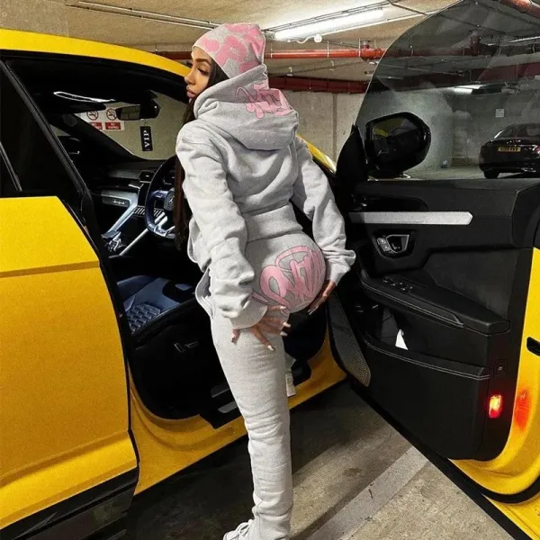GRA Graffiti Logo Black Hoodie and Sweatpants Set - 37