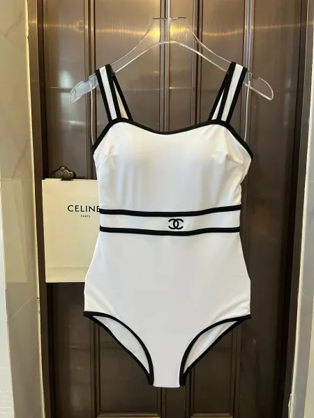 Chanel Ribbed Bralette and Brief Set Black and White Underwear - 27