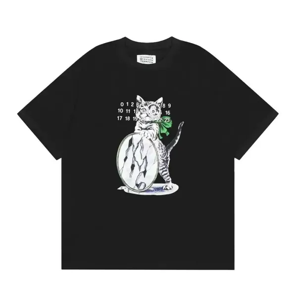 Maison Margiela Tabi Scribble Pink Print Black T-Shirt - 12