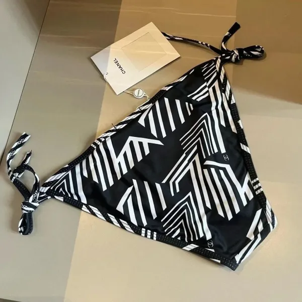 Chanel Ribbed Bralette and Brief Set Black and White Underwear - 10