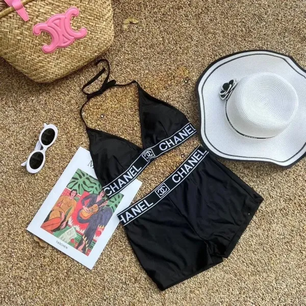 Chanel Ribbed Bralette and Brief Set Black and White Underwear - 13