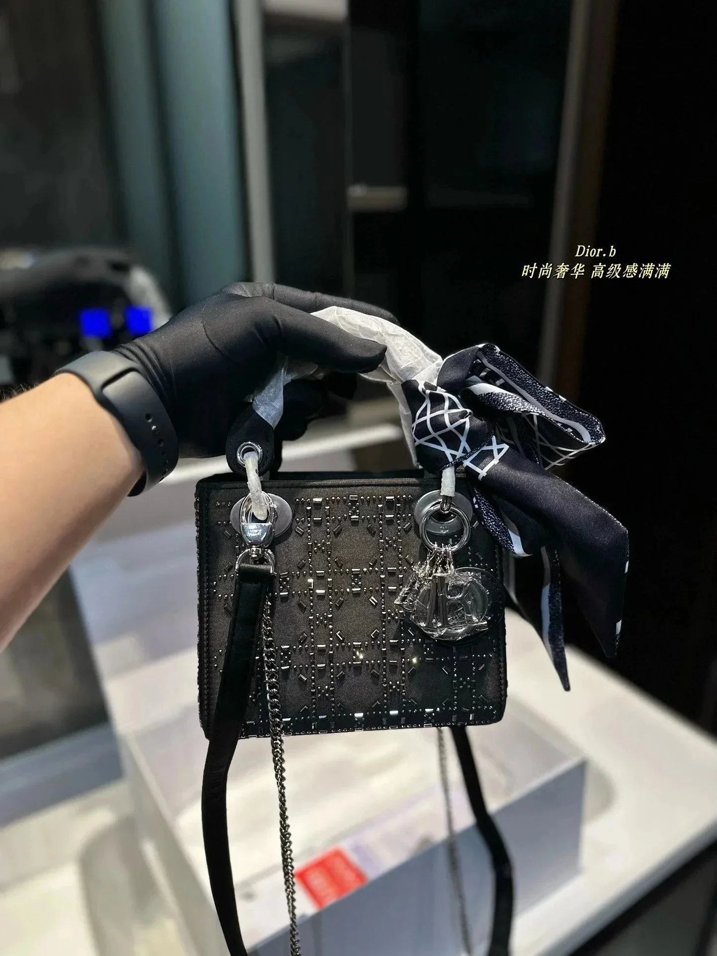 Dior Lady Dior Oblique Monogram Beige and Black Chain Bag - 6