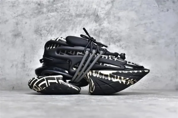 Balmain X-Runner Black and White Monogram Print Chunky Sneakers - 55