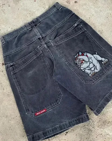 JNCO Jeans Flame Embroidered Denim Shorts Blue - 7