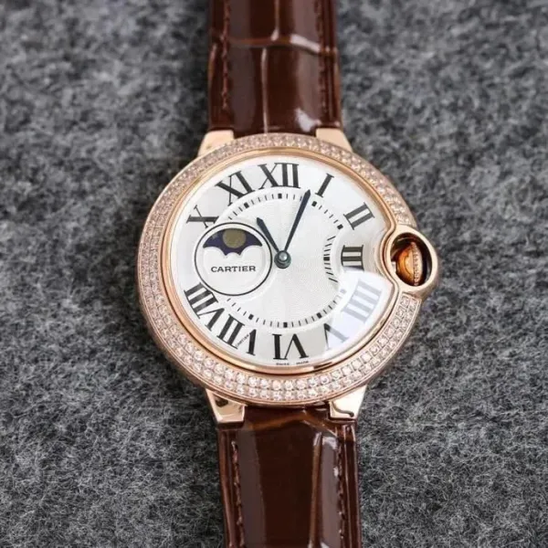 Cartier Ballon Bleu de Cartier Diamond-Set White Dial Black Alligator Strap Watch - 5