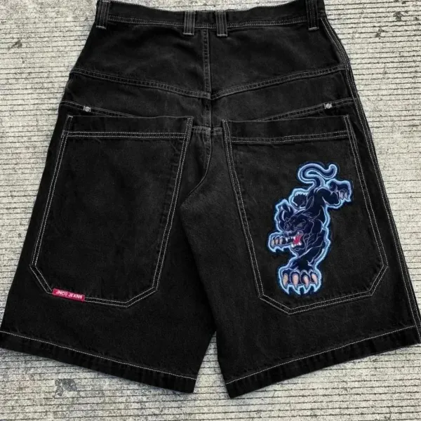 JNCO Jeans Flame Embroidered Denim Shorts Blue - 6