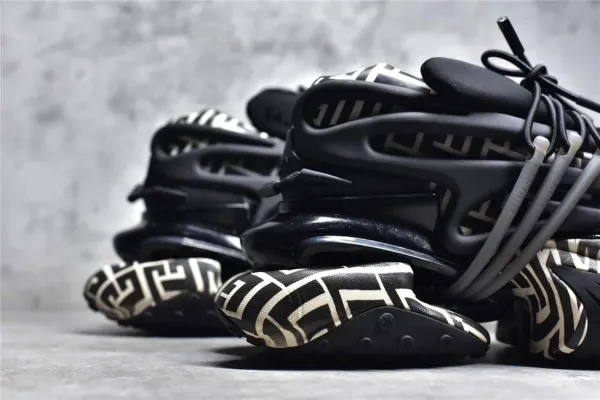 Balmain X-Runner Black and White Monogram Print Chunky Sneakers - 61