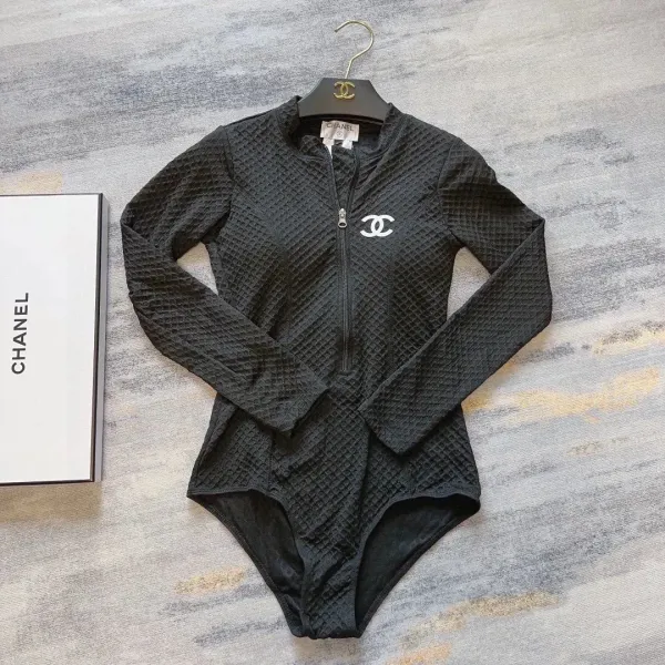 Chanel Quilted Zip-Front Bodysuit White Activewear - 27