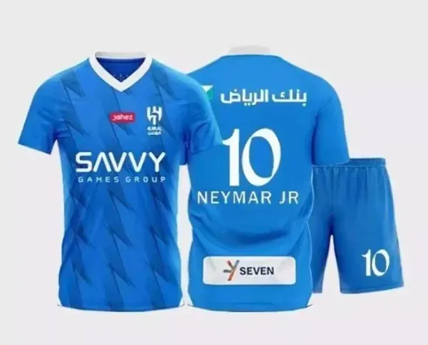 Al Hilal FC x Savvy Games Group x Seven Sportswear Neymar Jr #10 Blue Jersey Set - 1