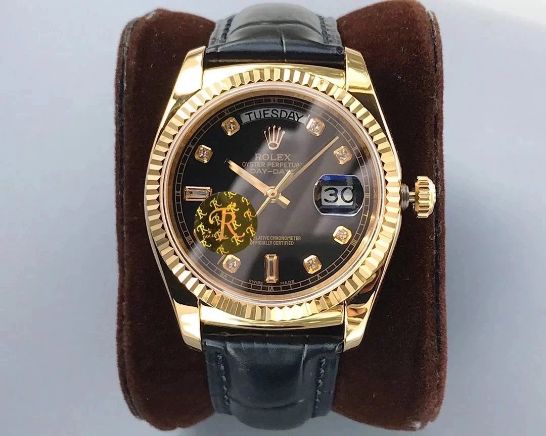 Rolex Watches Day-Date 36mm 118138, fluted bezel, day and date display, leather strap — 24