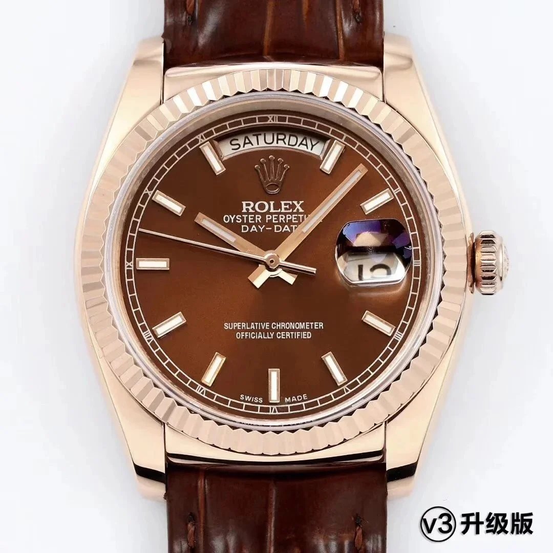 Rolex Watches Day-Date 36mm 118138, fluted bezel, day and date display, leather strap — 32