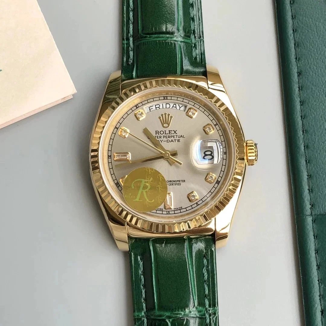 Rolex Watches Day-Date leather-strap watch with fluted bezel image 4
