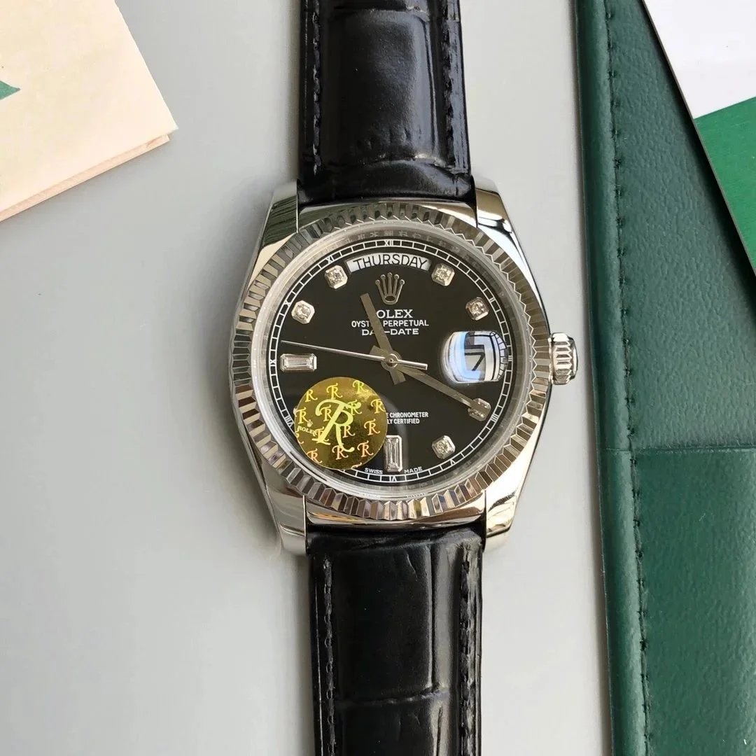 Rolex Watches Day-Date leather-strap watch with fluted bezel image 8