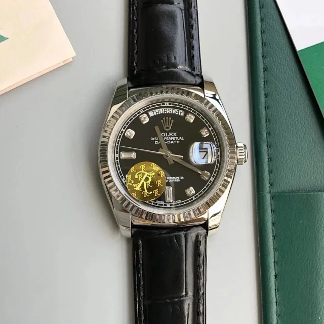 Rolex Watches Day-Date leather-strap watch with fluted bezel product detail image 9
