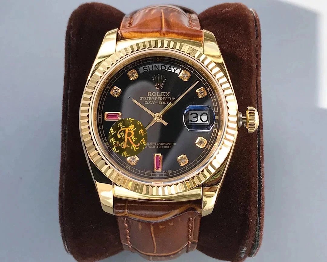 Rolex Watches Day-Date 36mm 118138, fluted bezel, day and date display, leather strap — 25