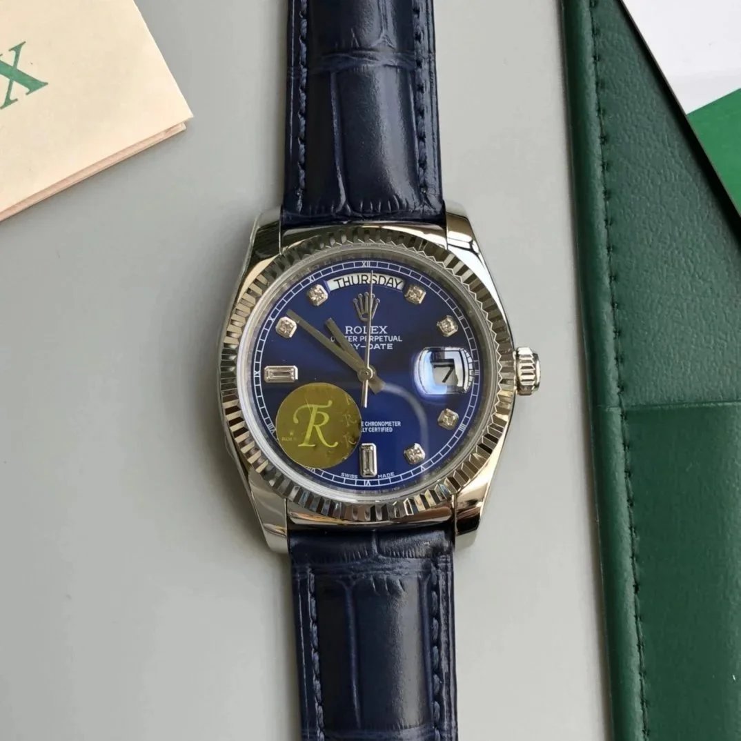Rolex Watches Day-Date leather-strap watch with fluted bezel image 9