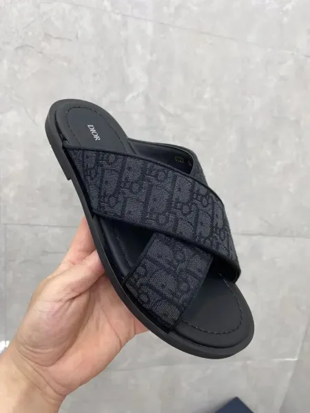 Dior Oblique Cross-Strap Slide Sandals Black - 5