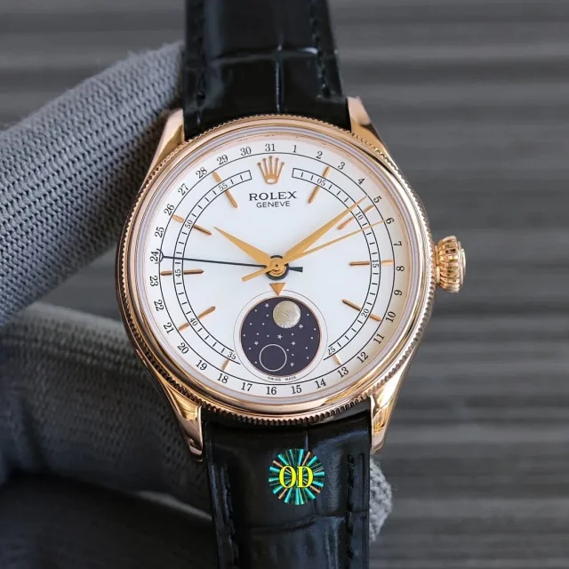 Rolex Watches Cellini small seconds leather-strap watch product detail image 12