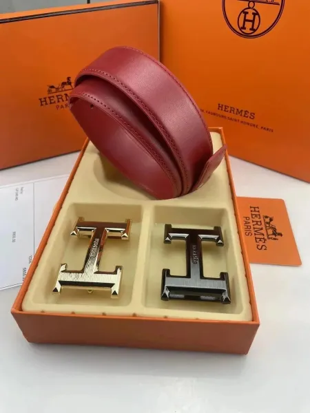 Hermès H Buckle Belt in Blue Leather with Interchangeable Silver and Gold Buckles - 6