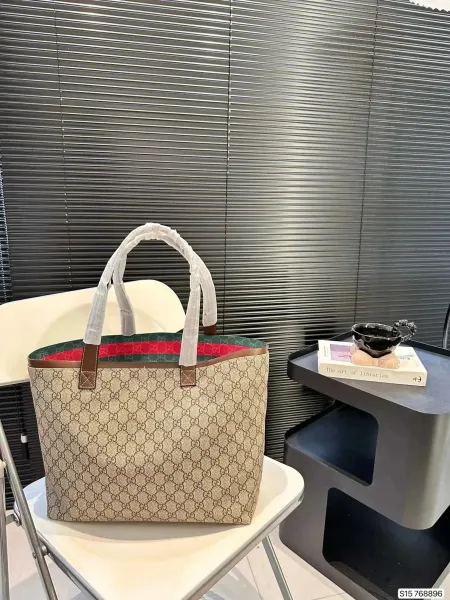 Gucci 1955 Horsebit Tote Bag Navy Blue and Brown GG Canvas Handbag - 5