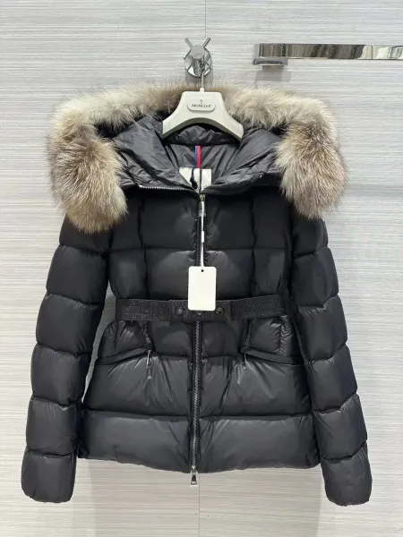 Moncler Chantilly Black Down Jacket with Fur Trim - 11