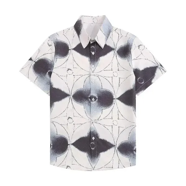 Design Patterned Lime Green Short-Sleeve Button-Up Shirt - 13