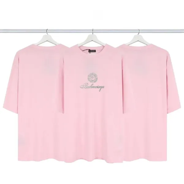 Balenciaga Logo Embroidered Pink T-Shirt - 1