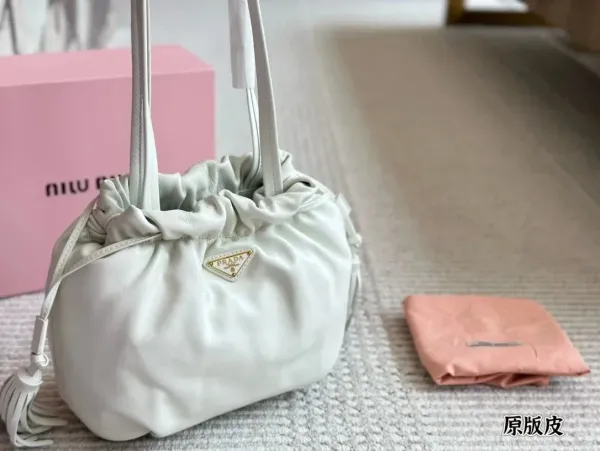 Prada Re-Edition 2005 Bucket Bag Beige Leather Handbag - 17