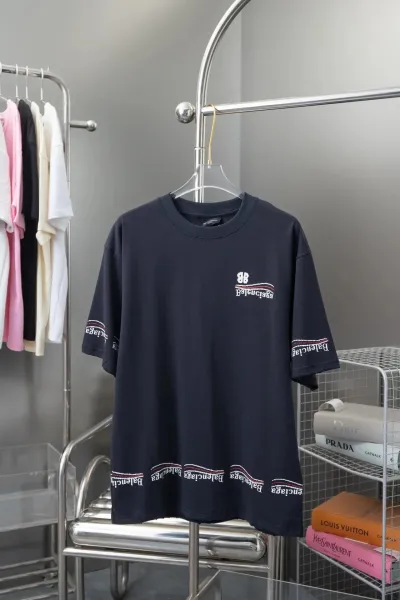 Balenciaga Logo-Embroidered Oversized T-Shirt Navy - 1