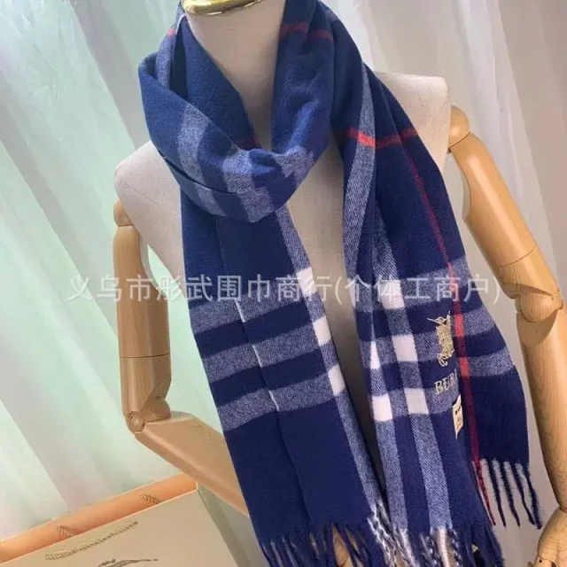 Burberry Scarves Embroidered check fringed scarf product detail image 7