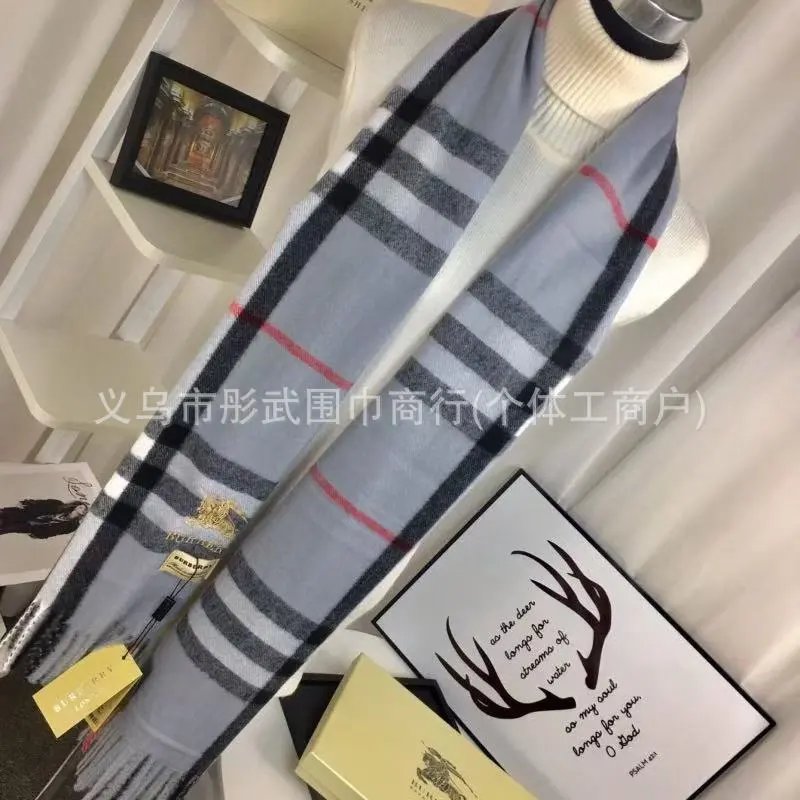 Burberry Classic Check Cashmere Scarf Beige Black White Red Scarf - 3