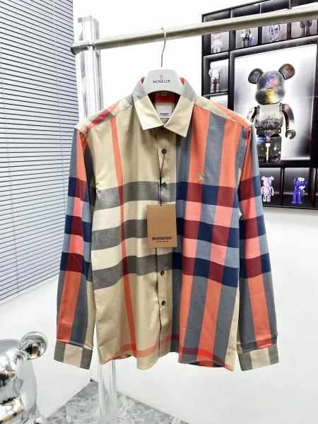 Burberry Check Shirt with Contrasting Sleeve Patches Blue Plaid Shirt - 9