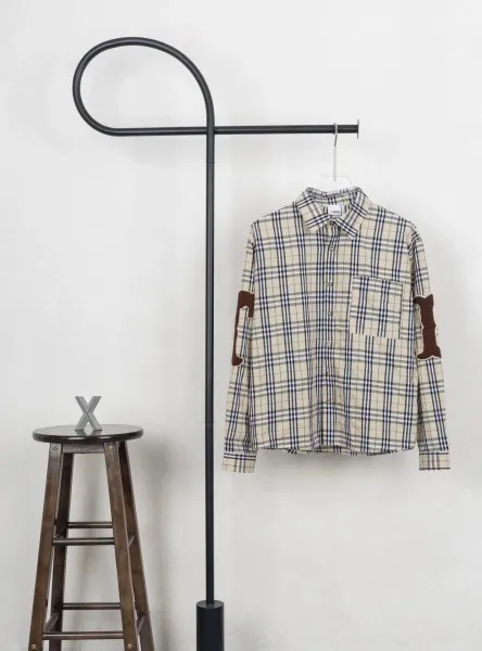Burberry Check Shirt with Contrasting Sleeve Patches Blue Plaid Shirt - 11