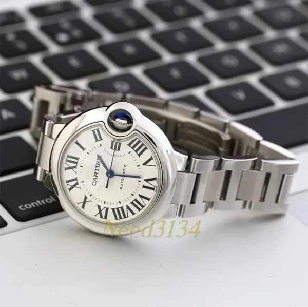 Cartier Ballon Bleu de Cartier Silver Dial Black Leather Strap Mechanical Watch - 13