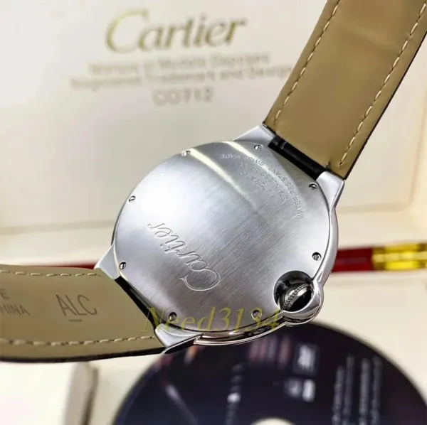 Cartier Ballon Bleu de Cartier Silver Dial Black Leather Strap Mechanical Watch - 10