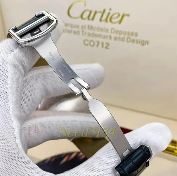 Cartier Ballon Bleu de Cartier Silver Dial Black Leather Strap Mechanical Watch - 11