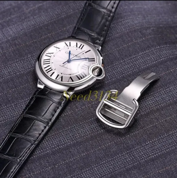 Cartier Ballon Bleu de Cartier Silver Dial Black Leather Strap Mechanical Watch - 16