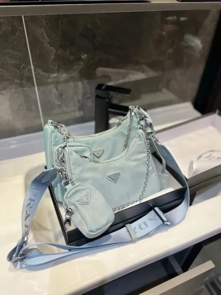 Prada Re-Edition 2005 Quilted White Chain Shoulder Bag with Detachable Pouch - 8
