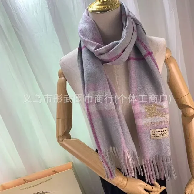 Burberry Scarves Embroidered check fringed scarf product detail image 3
