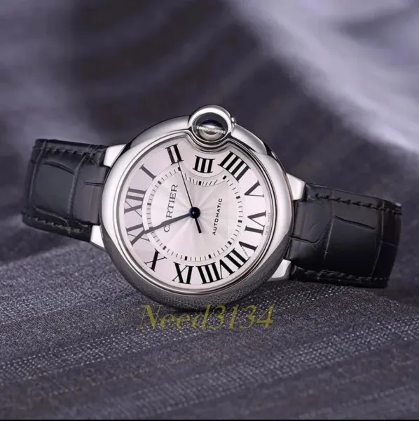Cartier Ballon Bleu de Cartier Silver Dial Black Leather Strap Mechanical Watch - 15
