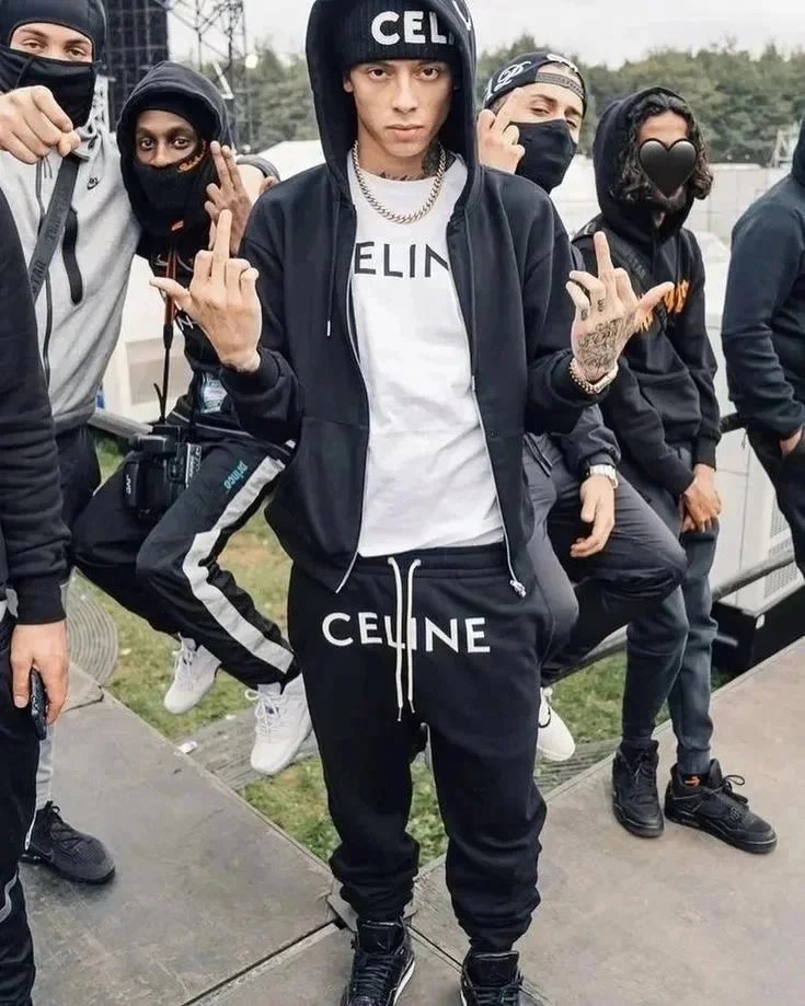 Celine Logo Print White Hoodie and Sweatpants Set - 7