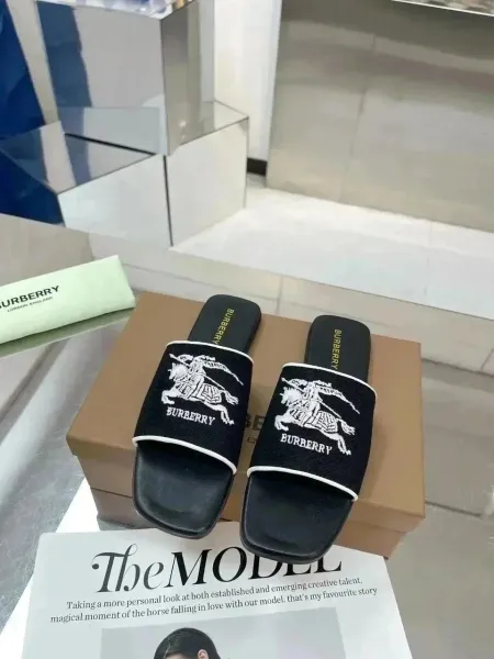 Burberry Gold Logo-Embossed Mule Sandals - 6