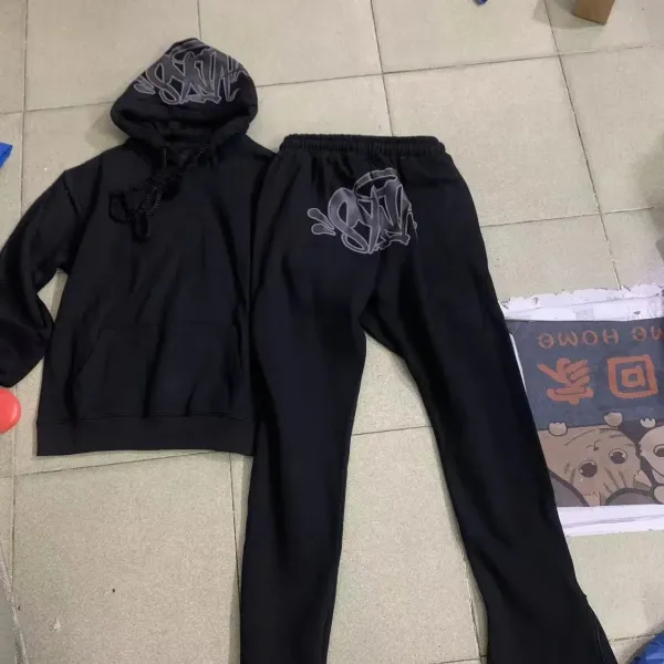 GRA Graffiti Logo Black Hoodie and Sweatpants Set - 13