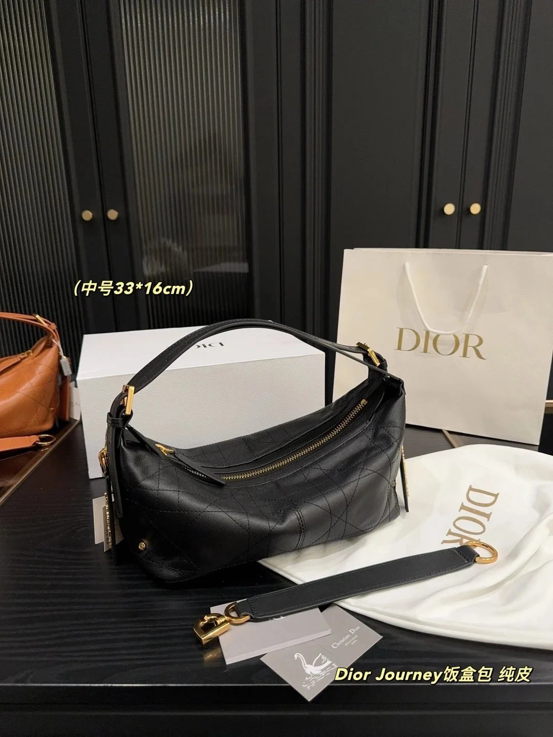 Dior Lady Dior Oblique Monogram Beige and Black Chain Bag - 36
