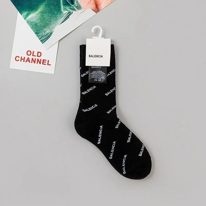 Balenciaga Logo Print Black Socks